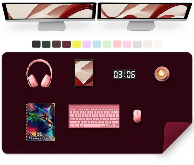 Main image of 47.2" x 23.6" Large Desk Pad - Non-Slip PU Leather Mat, Waterproof Writing Blotter for Work, Computer Mouse Pad, Keyboard Mat (Burgundy)