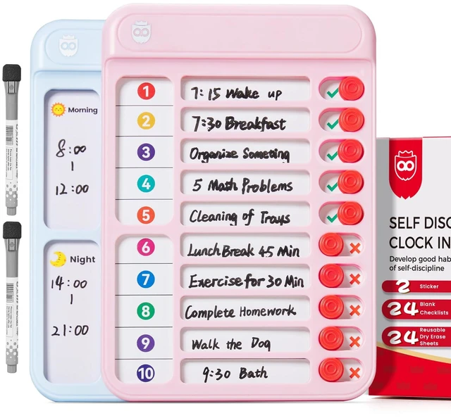 Main image of 2 Pack Chore Chart for Kids Multiple Kids, Magnetic Checklist Board Slider ADHD Tools to Do List, Daily/Morning/Bedtime Routine Chart Visual Schedule with Dry Erase Sheets and Marker for Fridge