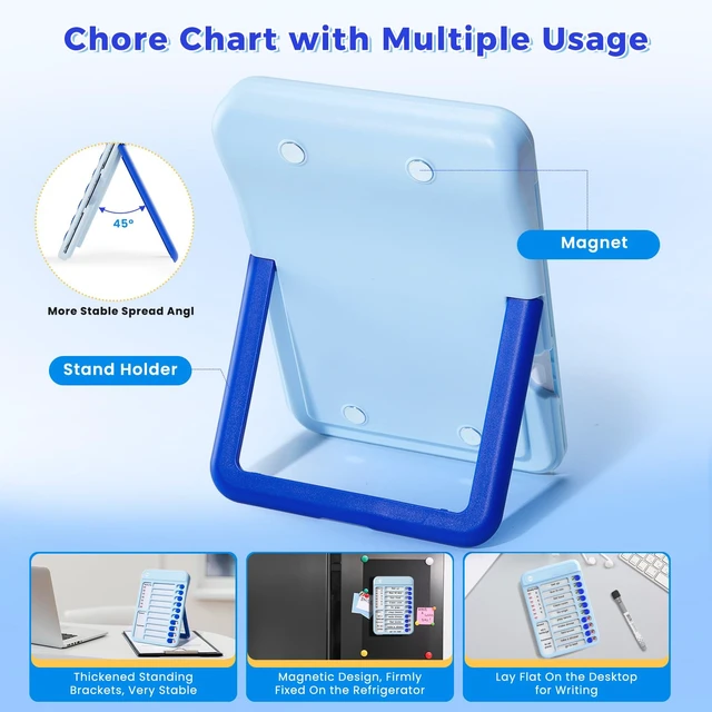 Alt view image 4 of 7 - 2 Pack Chore Chart for Kids Multiple Kids, Magnetic Checklist Board Slider ADHD Tools to Do List, Daily/Morning/Bedtime Routine Chart Visual Schedule with Dry Erase Sheets and Marker for Fridge