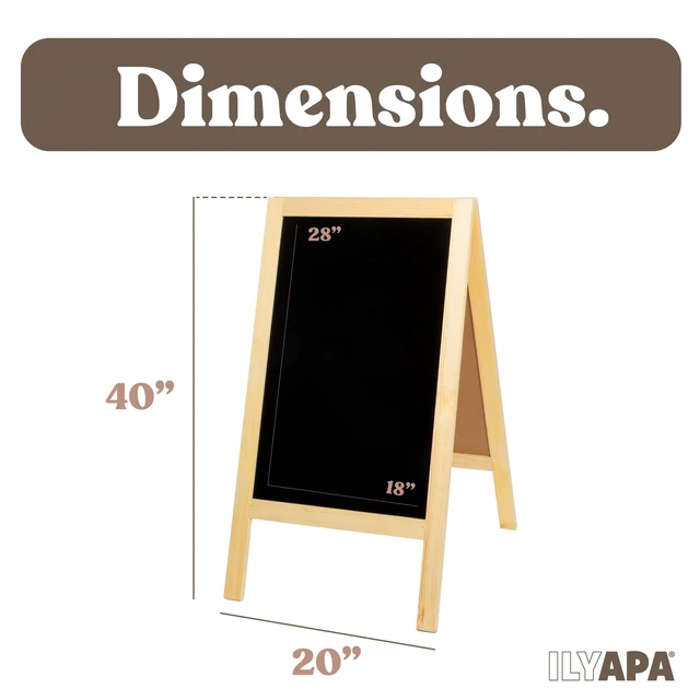 Alt view image 2 of 7 - A Frame Chalk Board Easel Sign 40x20 in - Sandwich Signs Outdoor Solid Wood A Frame Chalkboard Sign, Magnetic Double-Sided Blackboard Easel, Includes Chalk & Eraser