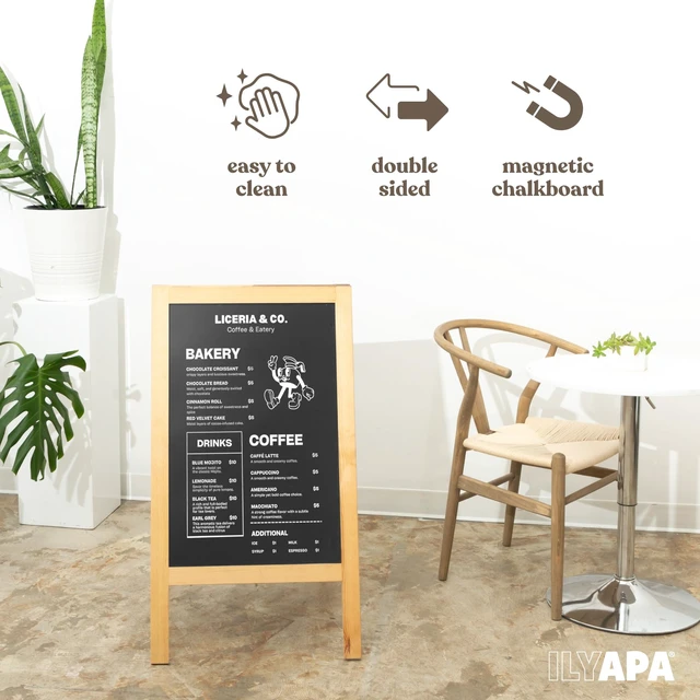 Alt view image 3 of 7 - A Frame Chalk Board Easel Sign 40x20 in - Sandwich Signs Outdoor Solid Wood A Frame Chalkboard Sign, Magnetic Double-Sided Blackboard Easel, Includes Chalk & Eraser