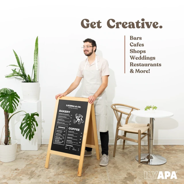 Alt view image 5 of 7 - A Frame Chalk Board Easel Sign 40x20 in - Sandwich Signs Outdoor Solid Wood A Frame Chalkboard Sign, Magnetic Double-Sided Blackboard Easel, Includes Chalk & Eraser