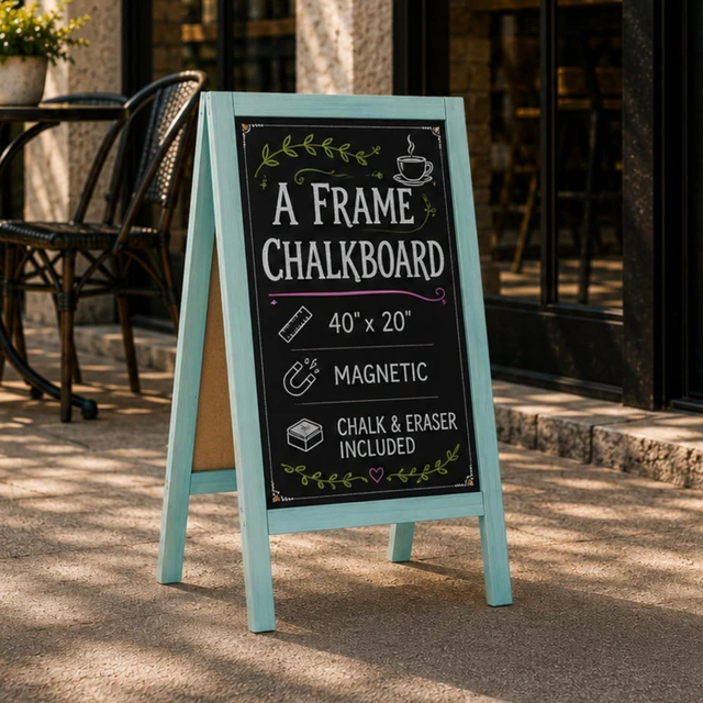 Main image of A Frame Chalk Board Easel Sign 40x20 in - Sandwich Signs Outdoor Solid Wood A Frame Chalkboard Sign, Magnetic Double-Sided Blackboard Easel, Includes Chalk & Eraser