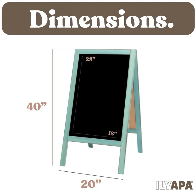 Alt view image 2 of 7 - A Frame Chalk Board Easel Sign 40x20 in - Sandwich Signs Outdoor Solid Wood A Frame Chalkboard Sign, Magnetic Double-Sided Blackboard Easel, Includes Chalk & Eraser