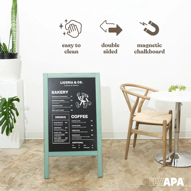 Alt view image 3 of 7 - A Frame Chalk Board Easel Sign 40x20 in - Sandwich Signs Outdoor Solid Wood A Frame Chalkboard Sign, Magnetic Double-Sided Blackboard Easel, Includes Chalk & Eraser