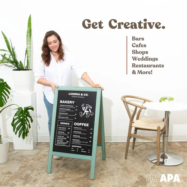 Alt view image 5 of 7 - A Frame Chalk Board Easel Sign 40x20 in - Sandwich Signs Outdoor Solid Wood A Frame Chalkboard Sign, Magnetic Double-Sided Blackboard Easel, Includes Chalk & Eraser