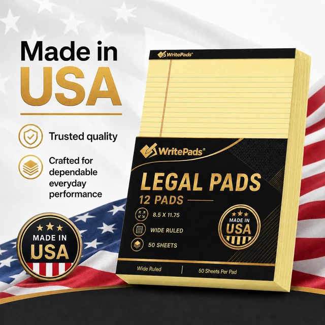 Alt view image 5 of 7 - Legal Pads 8.5 x 11.75 Inch Wide Ruled Writing Pads, 12 Pack Note Pads - Yellow Perforated Paper with Hard Back, 50 Sheets Per Pad, No Bleed Notepad Paper for Office, School, Business MADE IN USA