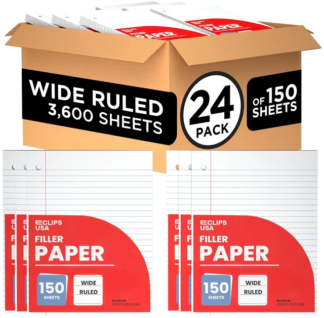 Main image of Wide Ruled Loose Leaf Paper Wide Ruled Notebook Paper Lined Writing Filler Paper 10.5 x 8 56 gsm 3600 Sheets 150 Sheet Per Pack (24 Pack)