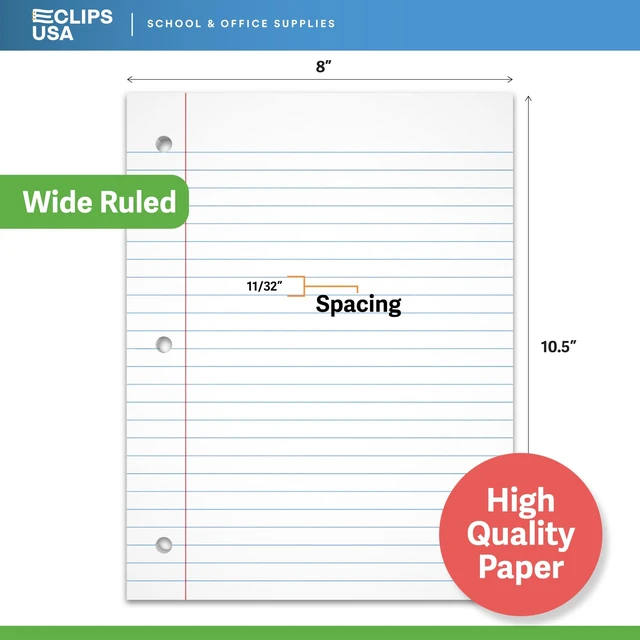 Alt view image 2 of 7 - Wide Ruled Loose Leaf Paper Wide Ruled Notebook Paper Lined Writing Filler Paper 10.5 x 8 56 gsm 3600 Sheets 150 Sheet Per Pack (24 Pack)