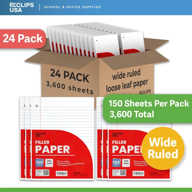 Alt view image 4 of 7 - Wide Ruled Loose Leaf Paper Wide Ruled Notebook Paper Lined Writing Filler Paper 10.5 x 8 56 gsm 3600 Sheets 150 Sheet Per Pack (24 Pack)