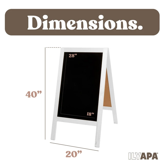 Alt view image 2 of 7 - Wooden A-Frame Sign with Eraser & Chalk - 40 x 20 Inches Magnetic Sidewalk Chalkboard White Menu Display for Restaurant, Business Or Wedding
