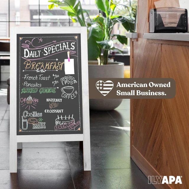 Alt view image 4 of 7 - Wooden A-Frame Sign with Eraser & Chalk - 40 x 20 Inches Magnetic Sidewalk Chalkboard White Menu Display for Restaurant, Business Or Wedding