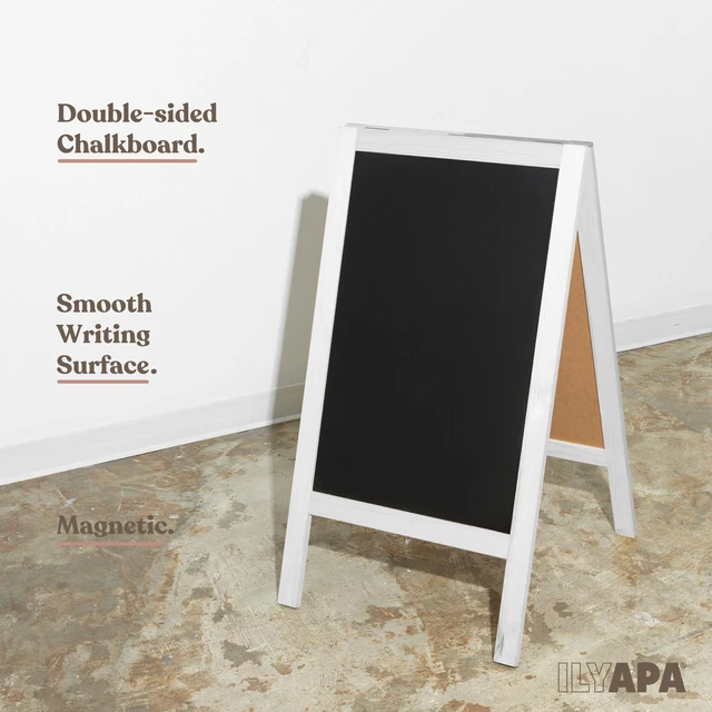 Alt view image 6 of 7 - Wooden A-Frame Sign with Eraser & Chalk - 40 x 20 Inches Magnetic Sidewalk Chalkboard White Menu Display for Restaurant, Business Or Wedding