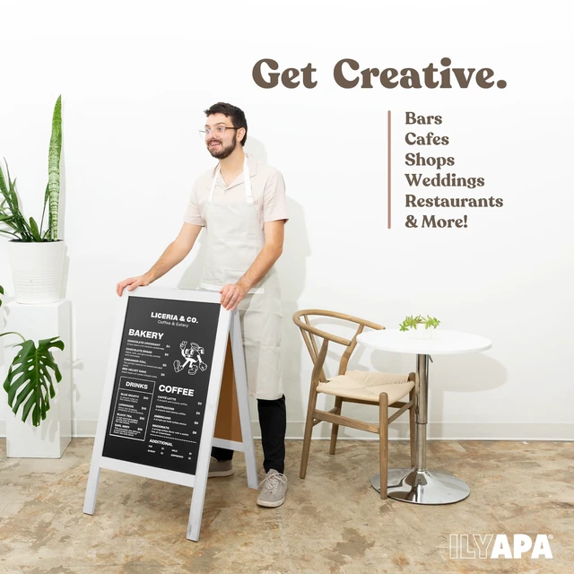 Alt view image 5 of 7 - Wooden A-Frame Sign with Eraser & Chalk - 40 x 20 Inches Magnetic Sidewalk Chalkboard White Menu Display for Restaurant, Business Or Wedding