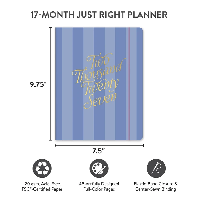 Alt view image 3 of 7 - 2027 Just Right Monthly Planner with Notes, 7.5 x 9.75", Cabana Stripes Aug 2026-Dec 2027 dates, tear-off to-do lists, notes pages, shopping lists, pocket folder, elastic band closure, ample space