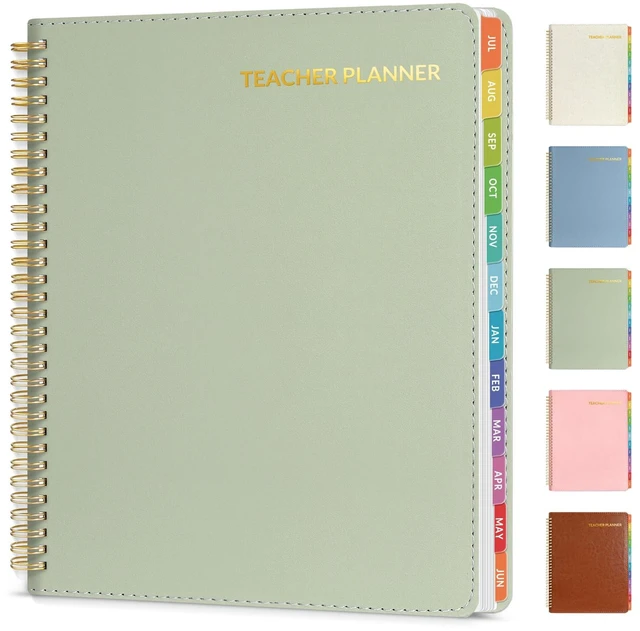 Main image of Teacher Planner 2026-2027 Academic Year with 7 Periods, Jul 2026 - Jun 2027 Lesson Planner Book 8.5"x11" School Agenda with Subjects, Teacher Calendar with Vegan Leather Cover, Color Tabs, Green