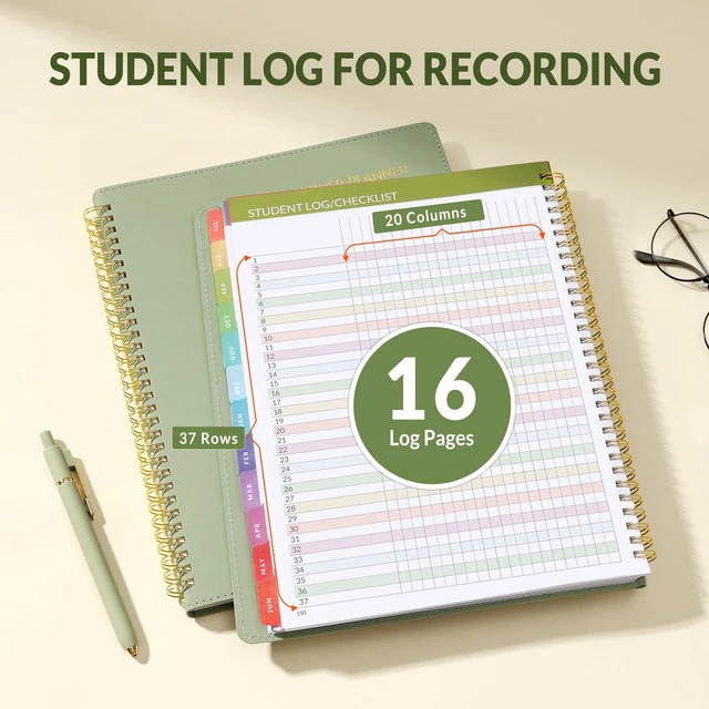 Alt view image 4 of 7 - Teacher Planner 2026-2027 Academic Year with 7 Periods, Jul 2026 - Jun 2027 Lesson Planner Book 8.5"x11" School Agenda with Subjects, Teacher Calendar with Vegan Leather Cover, Color Tabs, Green