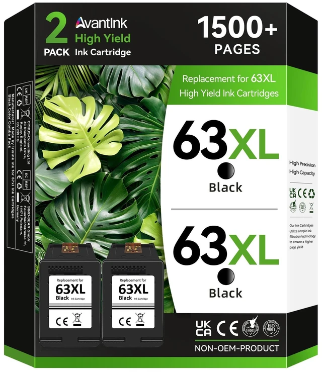 Main image of 63xl Black Ink Cartridge Compatible for HP 63 Black Ink Cartridge Work for OfficeJet 3830 5255 4650 5258 5200 4655 4652 5212 Envy 4520 4512 DeskJet 1112 3630 2130 3632 (2 Black)