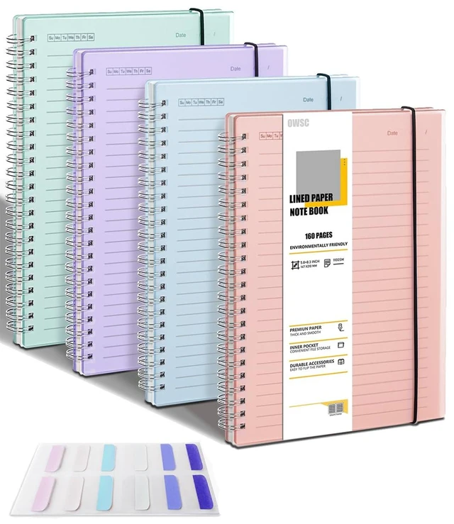 Main image of 4 Pack College Ruled Spiral Notebook, Notebooks for Work A5 Lined 5.9 x 8.3 IN Notebooks College Ruled for Note Taking, School and Journal with 80 Sheets/160 Pages 110 GSM Thick Papers