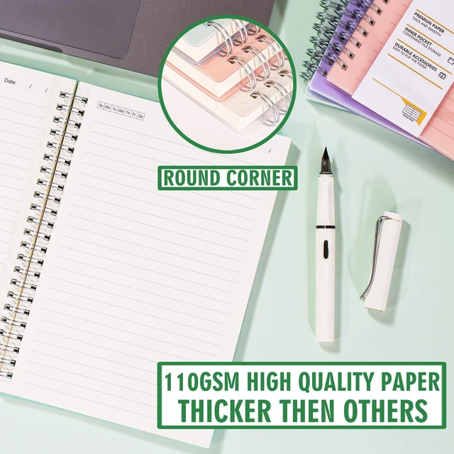 Alt view image 2 of 6 - 4 Pack College Ruled Spiral Notebook, Notebooks for Work A5 Lined 5.9 x 8.3 IN Notebooks College Ruled for Note Taking, School and Journal with 80 Sheets/160 Pages 110 GSM Thick Papers