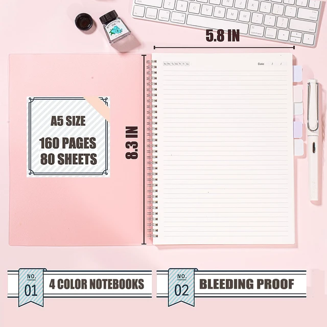 Alt view image 3 of 6 - 4 Pack College Ruled Spiral Notebook, Notebooks for Work A5 Lined 5.9 x 8.3 IN Notebooks College Ruled for Note Taking, School and Journal with 80 Sheets/160 Pages 110 GSM Thick Papers
