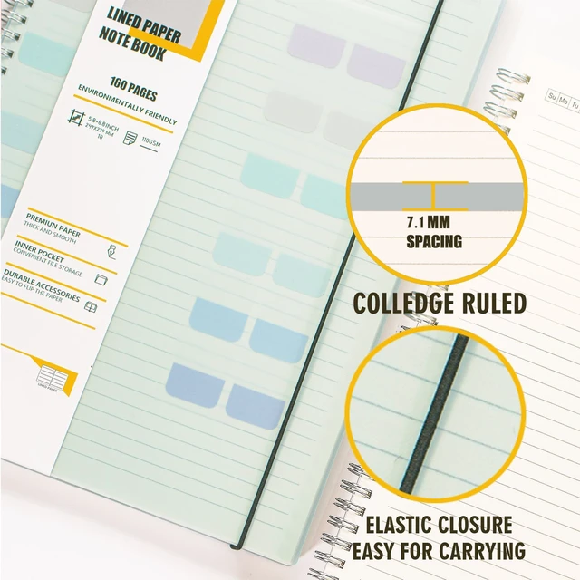 Alt view image 4 of 6 - 4 Pack College Ruled Spiral Notebook, Notebooks for Work A5 Lined 5.9 x 8.3 IN Notebooks College Ruled for Note Taking, School and Journal with 80 Sheets/160 Pages 110 GSM Thick Papers