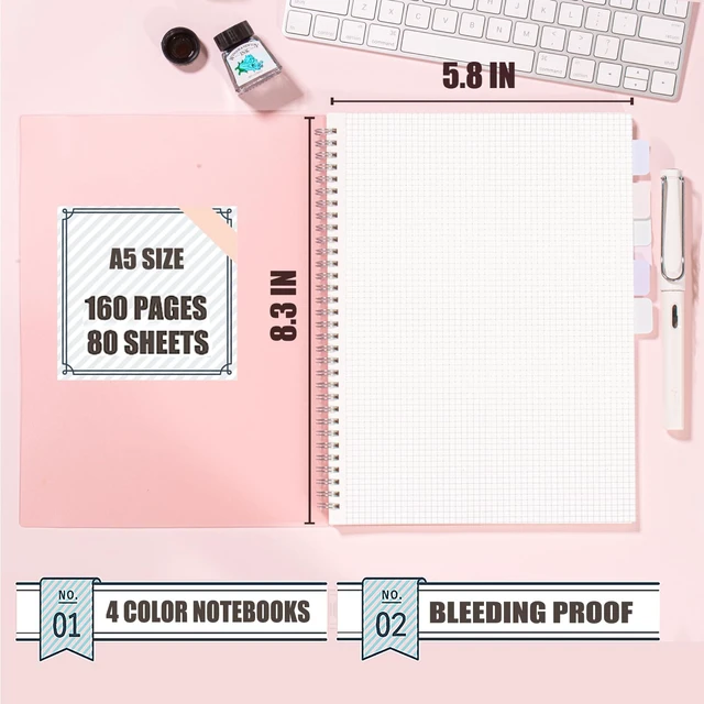 Alt view image 3 of 6 - 4 Pack Graph Spiral Notebook, Hardcover Notebooks for Work A5 Graph 5.9 x 8.3 IN Notebooks College Ruled for Note Taking, School and Journal with 80 Sheets/160 Pages 110 GSM Thick Papers