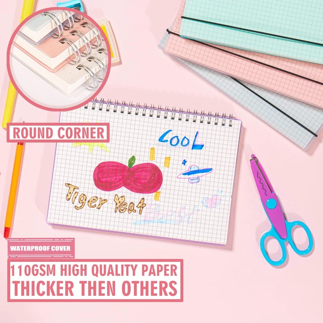 Alt view image 2 of 6 - 4 Pack Graph Spiral Notebook, Hardcover Notebooks for Work A5 Graph 5.9 x 8.3 IN Notebooks College Ruled for Note Taking, School and Journal with 80 Sheets/160 Pages 110 GSM Thick Papers
