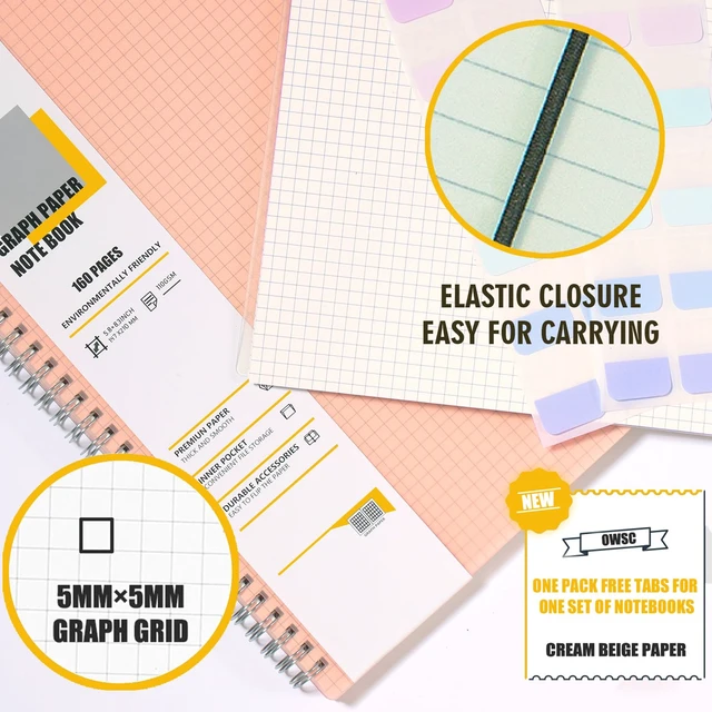 Alt view image 4 of 6 - 4 Pack Graph Spiral Notebook, Hardcover Notebooks for Work A5 Graph 5.9 x 8.3 IN Notebooks College Ruled for Note Taking, School and Journal with 80 Sheets/160 Pages 110 GSM Thick Papers