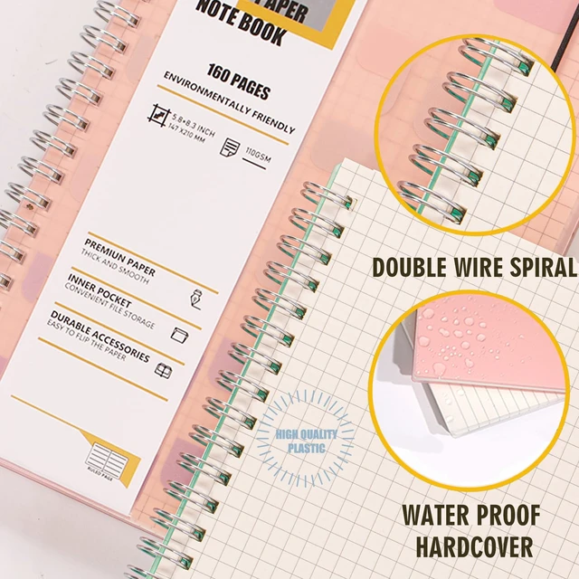 Alt view image 5 of 6 - 4 Pack Graph Spiral Notebook, Hardcover Notebooks for Work A5 Graph 5.9 x 8.3 IN Notebooks College Ruled for Note Taking, School and Journal with 80 Sheets/160 Pages 110 GSM Thick Papers