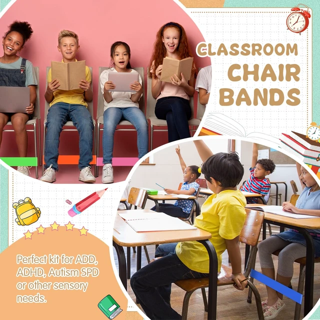 Alt view image 4 of 6 - 24 Pcs Classroom Chair Bands, Fidget Bands, Rainbow, 1 mm Fidget Chairs and Desks Bands, ADHD Autism Tools, Bounce Flexible Seating for Classroom