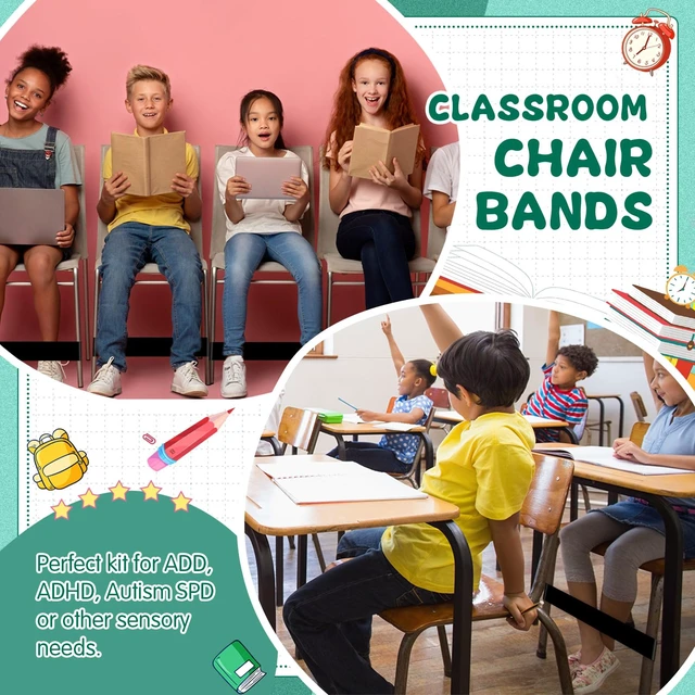 Alt view image 5 of 7 - 24 Pcs Classroom Chair Bands, Fidget Bands, Black, 1 mm Fidget Chairs and Desks Bands, ADHD Autism Tools, Bounce Flexible Seating for Classroom