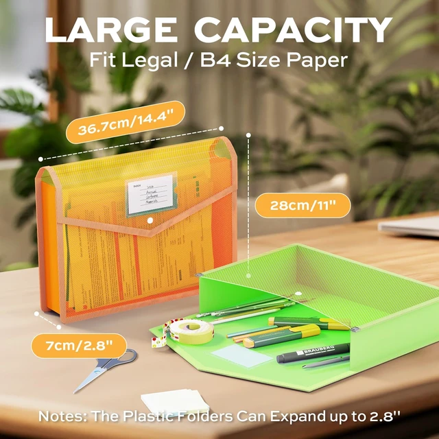 Alt view image 2 of 7 - 10 Pack Plastic Expanding File Folder, Colorful File Folder Organizer Folders for Documents with Snap Closure, Transparent Accordion File Organizer, Large Capacity, Fit Legal/B4 Size, 9 Colors