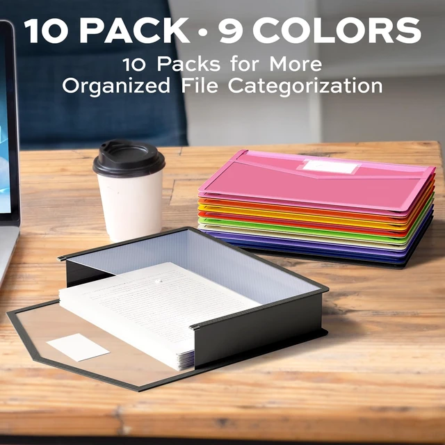 Alt view image 3 of 7 - 10 Pack Plastic Expanding File Folder, Colorful File Folder Organizer Folders for Documents with Snap Closure, Transparent Accordion File Organizer, Large Capacity, Fit Legal/B4 Size, 9 Colors