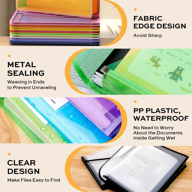Alt view image 6 of 7 - 10 Pack Plastic Expanding File Folder, Colorful File Folder Organizer Folders for Documents with Snap Closure, Transparent Accordion File Organizer, Large Capacity, Fit Legal/B4 Size, 9 Colors