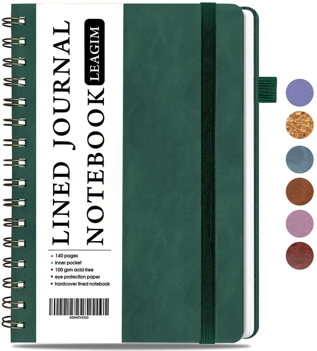 Main image of Lined Spiral Journal Notebook for Women & Men, College Ruled Hardcover Notebook for Work & Note Taking, Journals for Writing, 100 GSM, Business, School, 140 Pages, A5(5.8"x8.5") - Dark Green