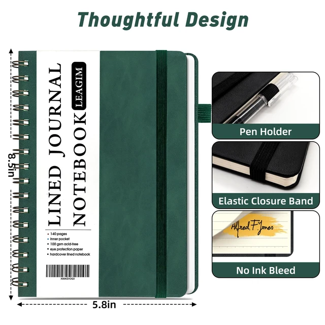 Alt view image 3 of 6 - Lined Spiral Journal Notebook for Women & Men, College Ruled Hardcover Notebook for Work & Note Taking, Journals for Writing, 100 GSM, Business, School, 140 Pages, A5(5.8"x8.5") - Dark Green