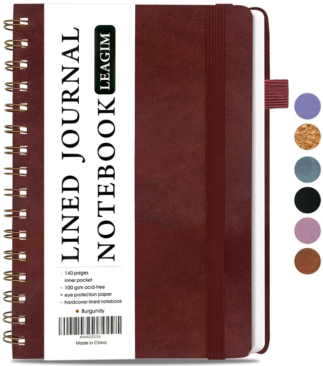 Main image of Lined Spiral Journal Notebook for Women & Men, College Ruled Hardcover Notebook for Work & Note Taking, Journals for Writing, 100 GSM, Business, School, 140 Pages, A5(5.8"x8.5") - Burgundy