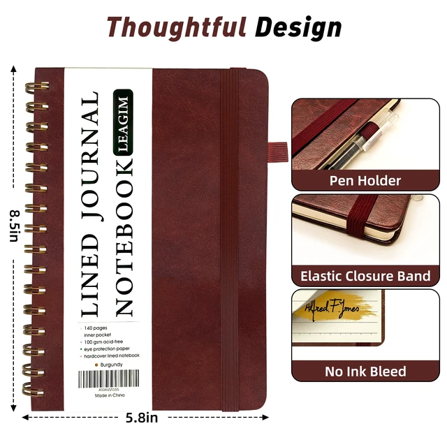 Alt view image 4 of 7 - Lined Spiral Journal Notebook for Women & Men, College Ruled Hardcover Notebook for Work & Note Taking, Journals for Writing, 100 GSM, Business, School, 140 Pages, A5(5.8"x8.5") - Burgundy