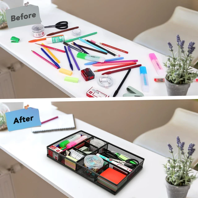 Alt view image 4 of 7 - Desk Drawer Organizer Tray,Drawer Organizer for Office and Home,Desk Organizer with Drawers,7 Compartments,Non-Slip Desk Organizers (Black, 12.3" L x 8.3" W x 1.8" H)