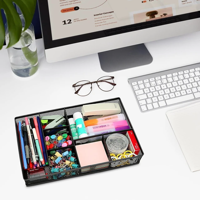 Alt view image 5 of 7 - Desk Drawer Organizer Tray,Drawer Organizer for Office and Home,Desk Organizer with Drawers,7 Compartments,Non-Slip Desk Organizers (Black, 12.3" L x 8.3" W x 1.8" H)
