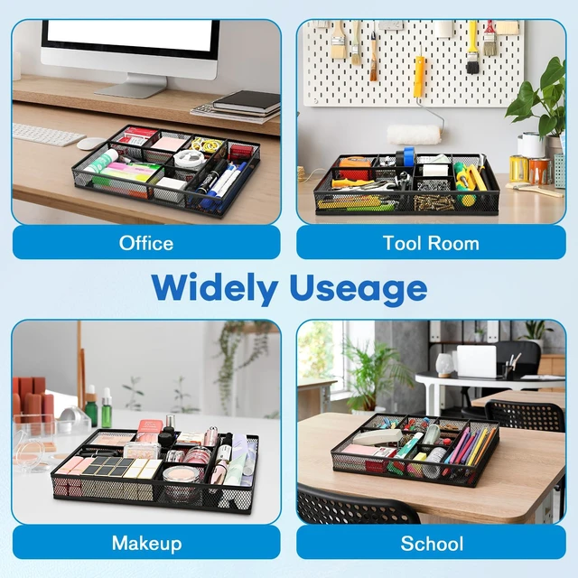 Alt view image 6 of 7 - Desk Drawer Organizer Tray,Drawer Organizer for Office and Home,Desk Organizer with Drawers,7 Compartments,Non-Slip Desk Organizers (Black, 12.3" L x 8.3" W x 1.8" H)