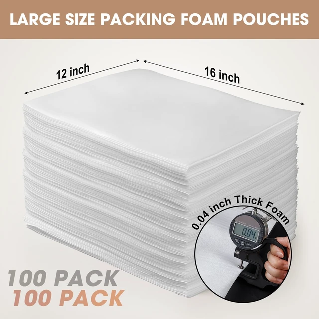 Alt view image 2 of 7 - 100 Pack Dish Packing Supplies for Moving, 12x16 Inch Cushion Foam Pouches Large Foam Wrap Pouches Protecting Mugs, Cups, Glass,Frames,China and Dishes, Moving Supplies for Dishes