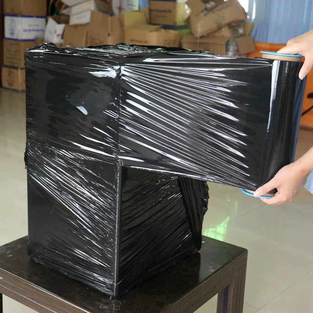 Alt view image 2 of 7 - Black Stretch Wrap Industrial Strength with Plastic Handle 12" x 1000 Feet 80 Gauge 3-Pack, Black Shrink Wrap, Self-Adhering Black Plastic Wrap for Shipping, Moving