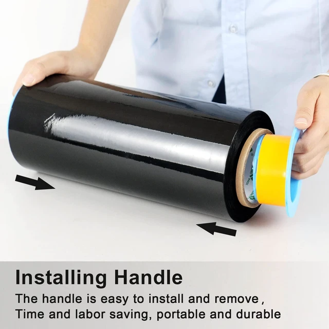 Alt view image 4 of 7 - Black Stretch Wrap Industrial Strength with Plastic Handle 12" x 1000 Feet 80 Gauge 3-Pack, Black Shrink Wrap, Self-Adhering Black Plastic Wrap for Shipping, Moving