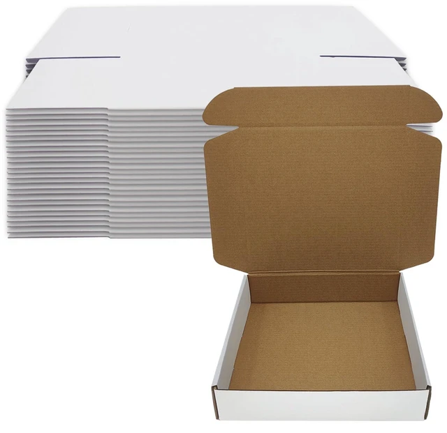 Main image of 9x8x2 inch Shipping Boxes Set of 25, White Corrugated Cardboard Mailer Box Easy Assembly, Shape Well, DIY Cardboard, Recyclable Mailer Box for Packaging Small Business and Book Literature Gift Giving