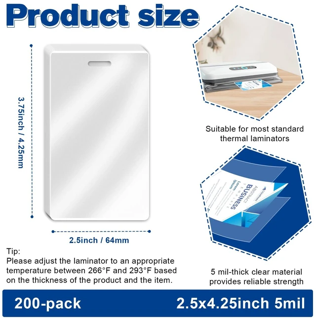 Alt view image 2 of 7 - 200 Pack 5mil 2.5" x 4.2" Thermal Laminating Pouches Badge Laminate Pouches Clear Laminated Luggage Tags Printable Laminator Pouches for Business Permits Cards