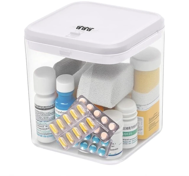Main image of Medication Lock Box, Small Lock Box, Childproof Medicine Lockbox, Lockable Storage Box for Pill Organizer/Medicine Safe/Phone/Refrigerator/Personal Items/Dorm, white