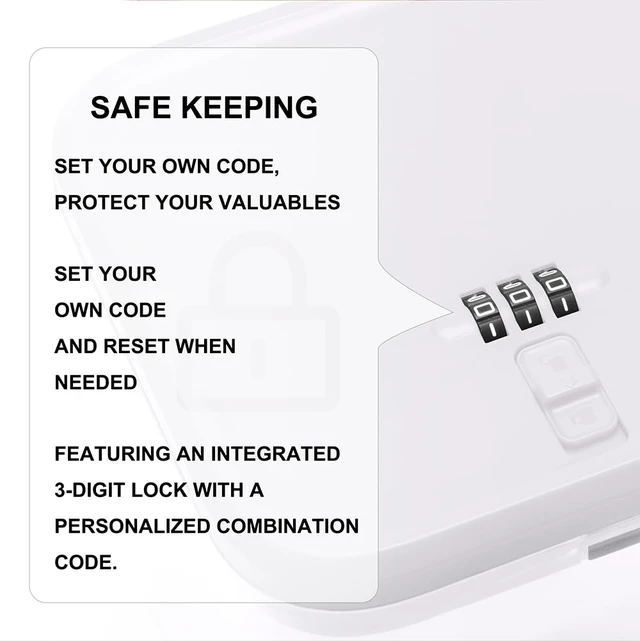 Alt view image 6 of 7 - Medication Lock Box, Small Lock Box, Childproof Medicine Lockbox, Lockable Storage Box for Pill Organizer/Medicine Safe/Phone/Refrigerator/Personal Items/Dorm, white