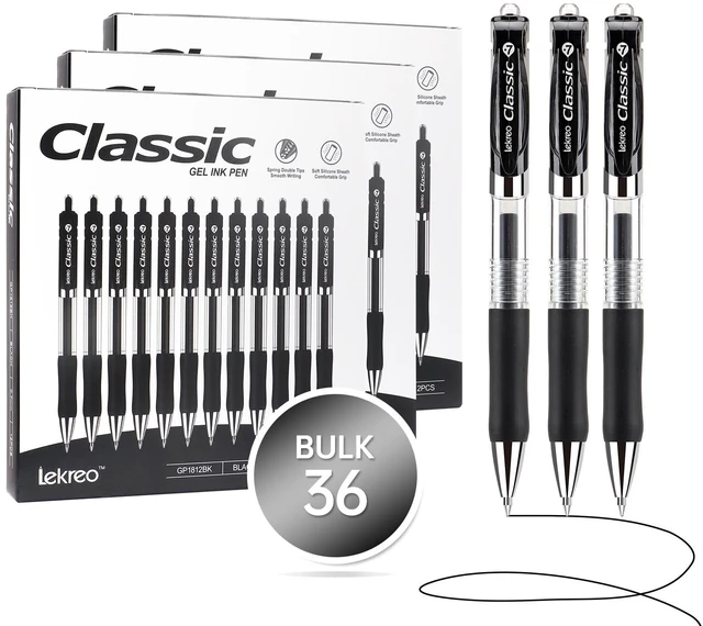 Main image of Classic Retractable Gel Roller Pens, 0.7mm Fine Point Black Ink (Black - 36 Packs)